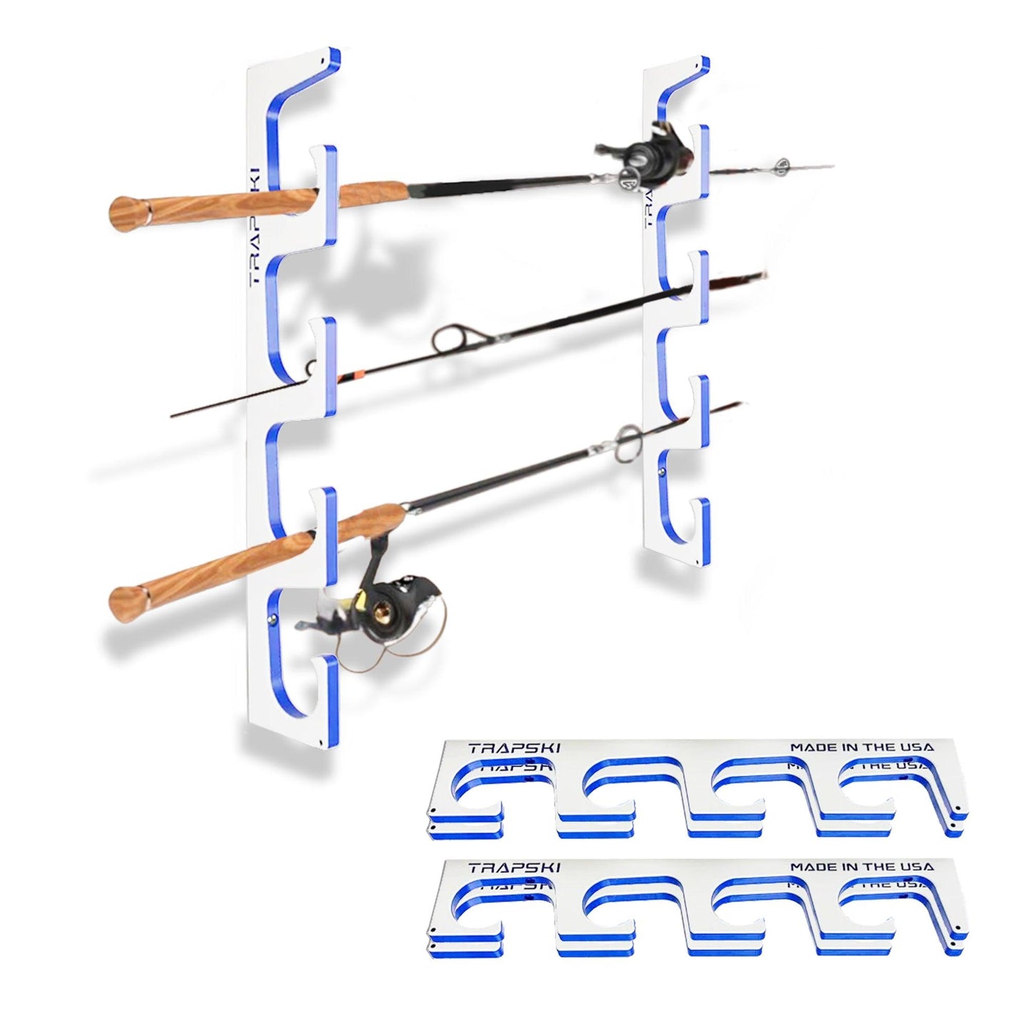 Fishing Rod Wall Rack Premium | Marine HDPE | Wall, Ceiling & Boat Mount | TRAPSKI