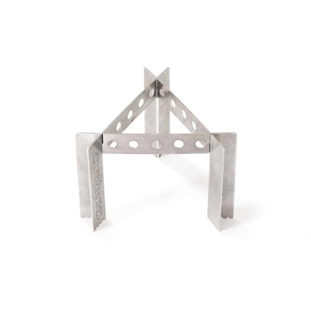 Metal triangular stand on a white background