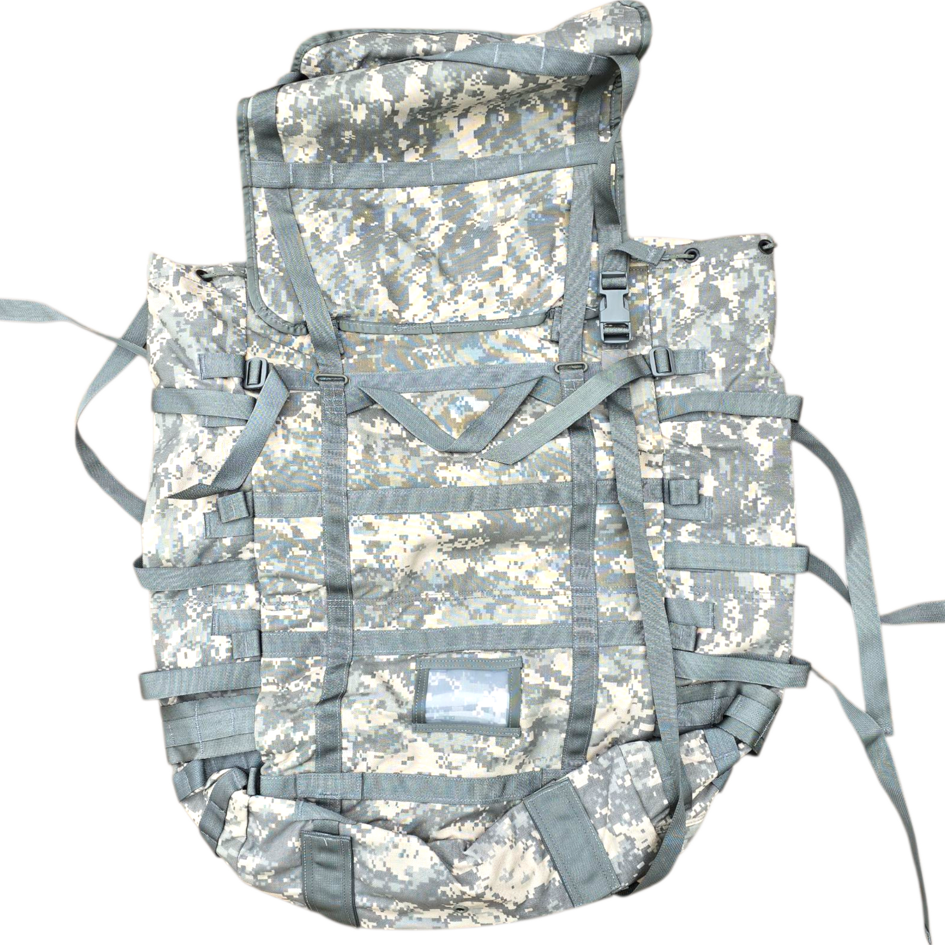 Camouflage backpack with straps on a white background