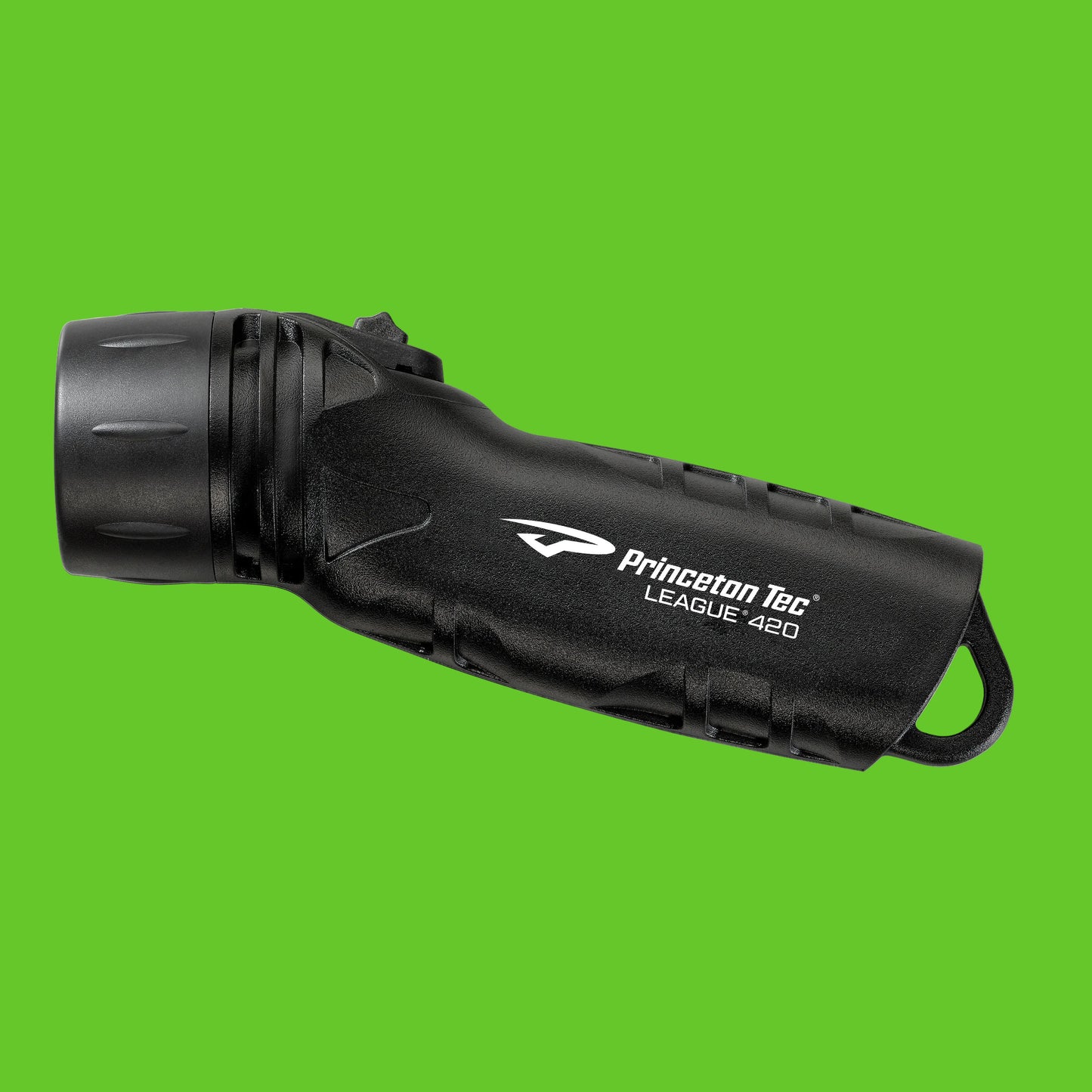 Black flashlight with 'Princeton Tec' branding on a white background